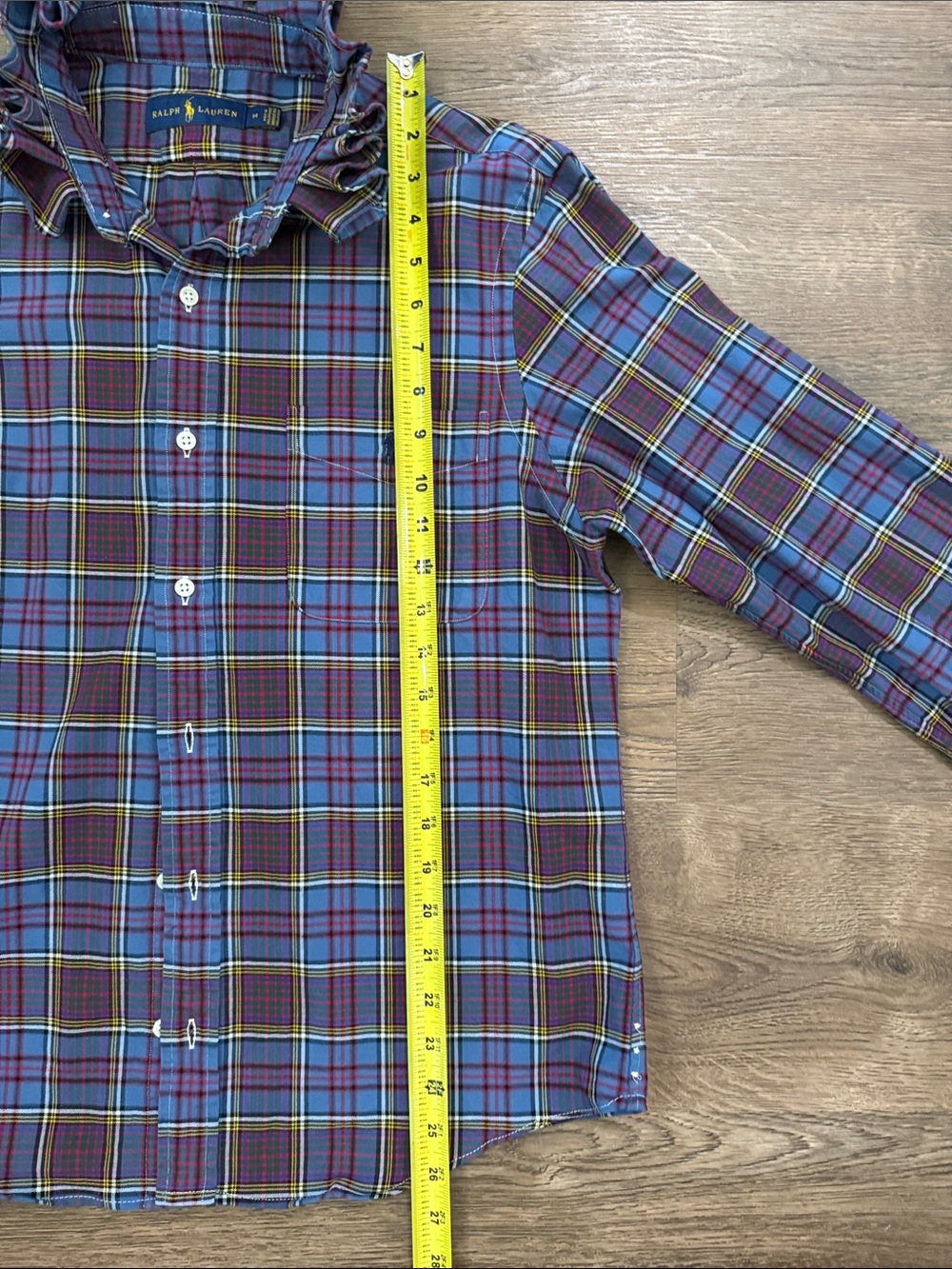 Ralph Lauren Ruffled collar Plaid Button-Down Shirt Blue and Red Size Medium - Picture 6 of 8